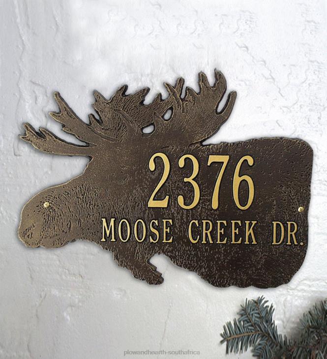 Yard & Garden Plow & Hearth American-Made Moose Silhouette Address Plaque In Cast Aluminum - Black NFLB726