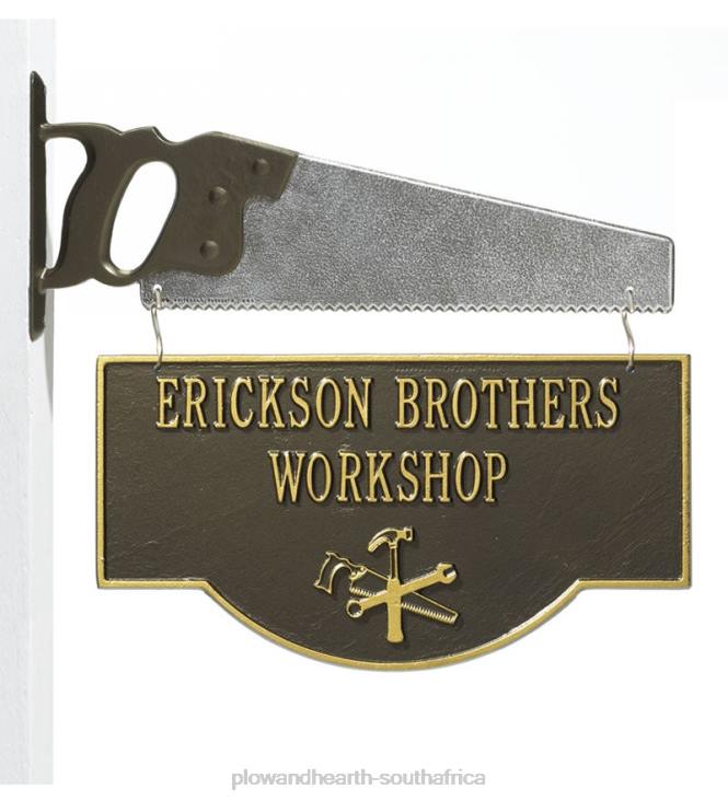 Yard & Garden Plow & Hearth American-Made Personalized 2-Sided Workshop Sign With Saw Bracket In Cast Aluminum NFLB721