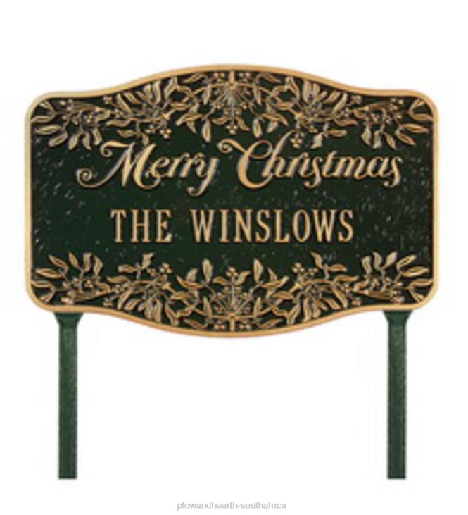 Yard & Garden Plow & Hearth American-Made Personalized Merry Christmas Yard Sign In Cast Aluminum - Green NFLB711