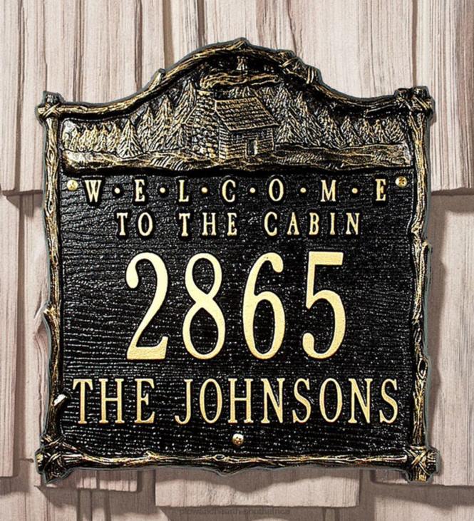 Yard & Garden Plow & Hearth American-Made Welcome To The Cabin Address Plaque In Cast Aluminum - Black NFLB727