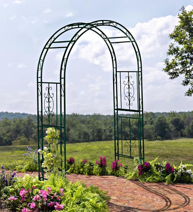 Yard & Garden Plow & Hearth Colored Montebello Scrollwork Metal Garden Arbor - Coastal Blue NFLB660