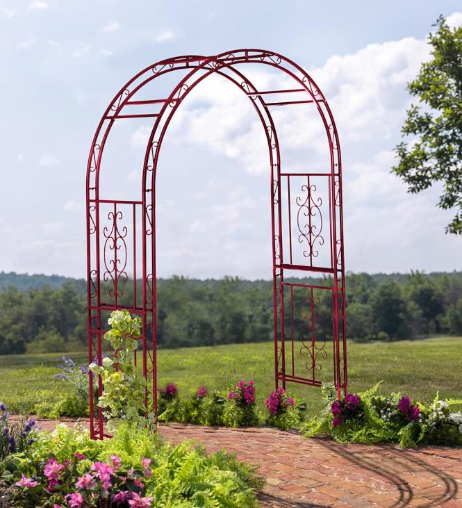Yard & Garden Plow & Hearth Colored Montebello Scrollwork Metal Garden Arbor - Coastal Blue NFLB660