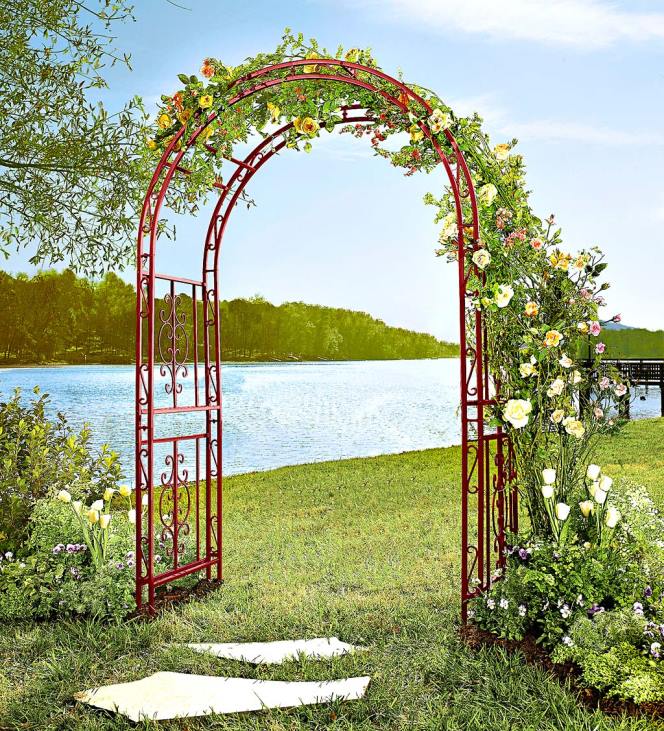 Yard & Garden Plow & Hearth Colored Montebello Scrollwork Metal Garden Arbor - Coastal Blue NFLB660