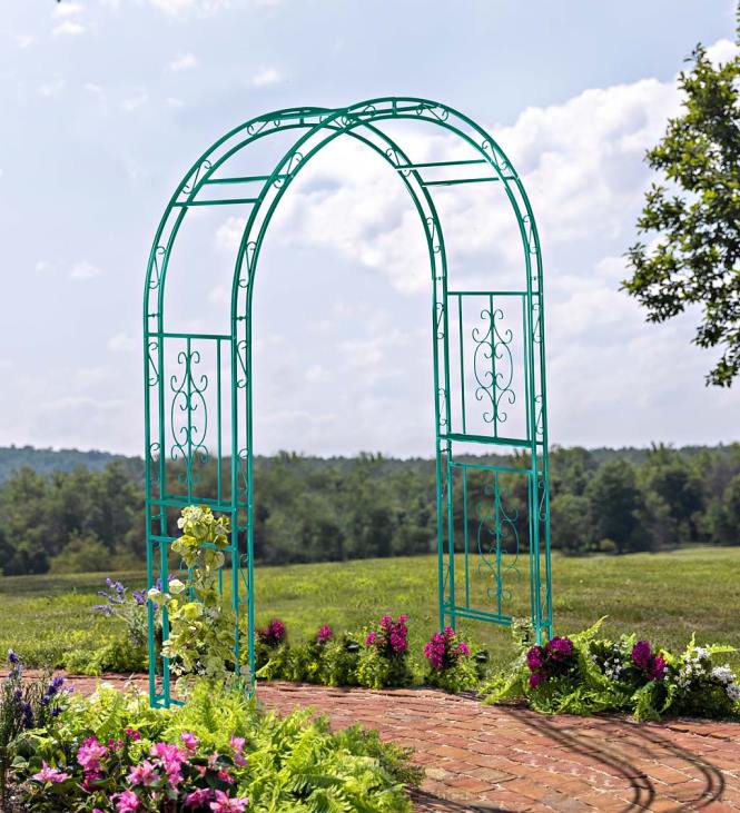 Yard & Garden Plow & Hearth Colored Montebello Scrollwork Metal Garden Arbor - Coastal Blue NFLB660