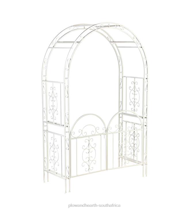 Yard & Garden Plow & Hearth Colored Montebello Scrollwork Metal Garden Arbor with Gate - Green NFLB663