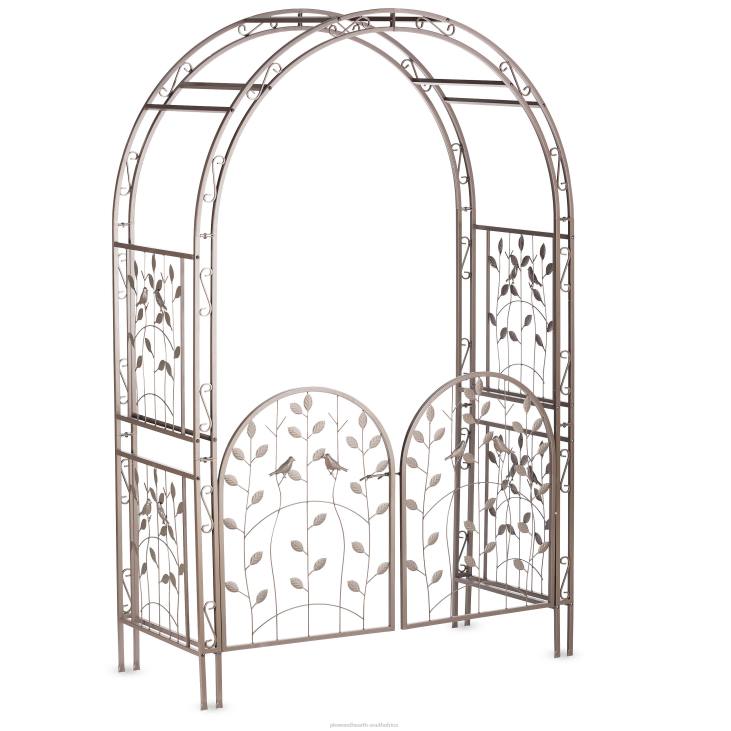 Yard & Garden Plow & Hearth Metal Arched Birds and Leaves Garden Arbor with Gate NFLB653
