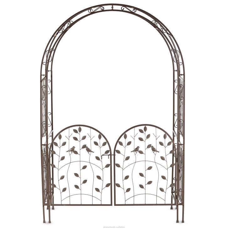 Yard & Garden Plow & Hearth Metal Arched Birds and Leaves Garden Arbor with Gate NFLB653