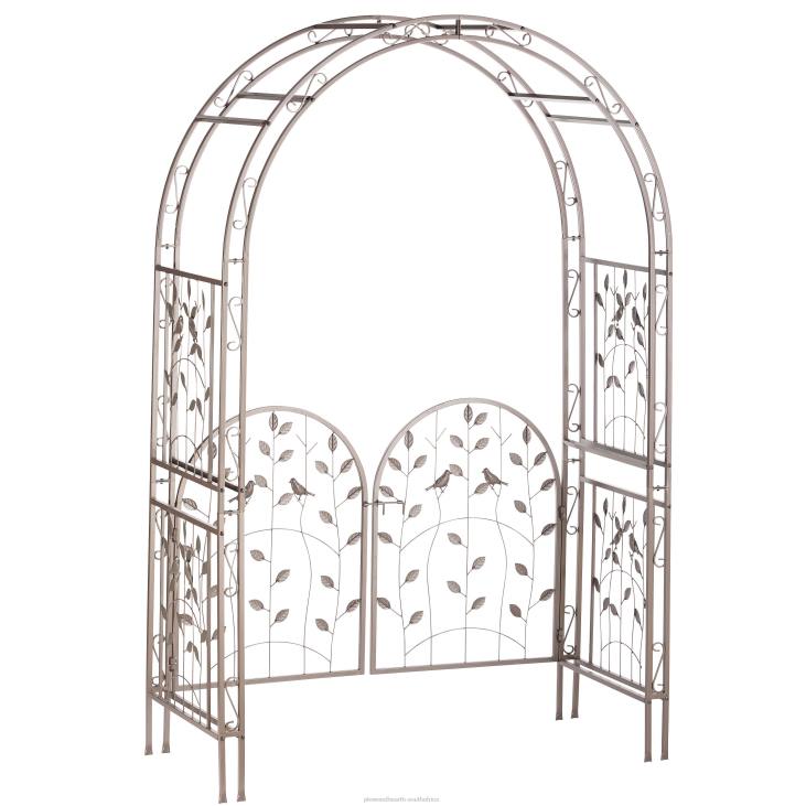 Yard & Garden Plow & Hearth Metal Arched Birds and Leaves Garden Arbor with Gate NFLB653