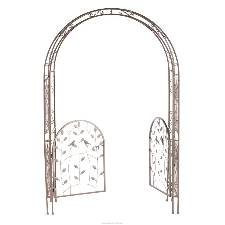 Yard & Garden Plow & Hearth Metal Arched Birds and Leaves Garden Arbor with Gate NFLB653
