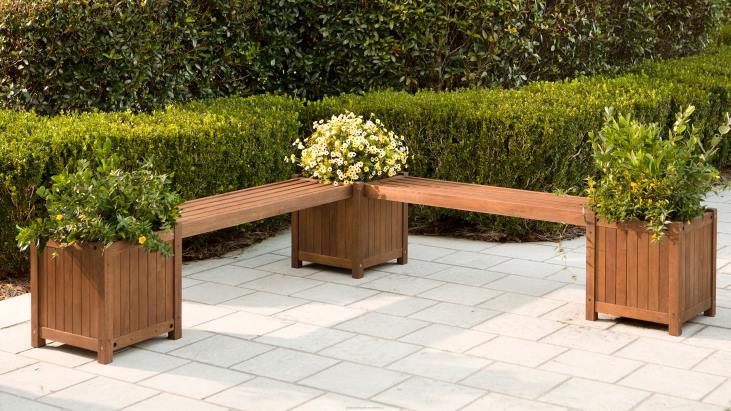 Yard & Garden Plow & Hearth Outdoor Eucalyptus Configurable Privacy Screen Trellises, Planter/Seat and Bench NFLB655