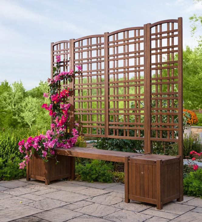 Yard & Garden Plow & Hearth Outdoor Eucalyptus Configurable Privacy Screen Trellises, Planter/Seat and Bench NFLB655