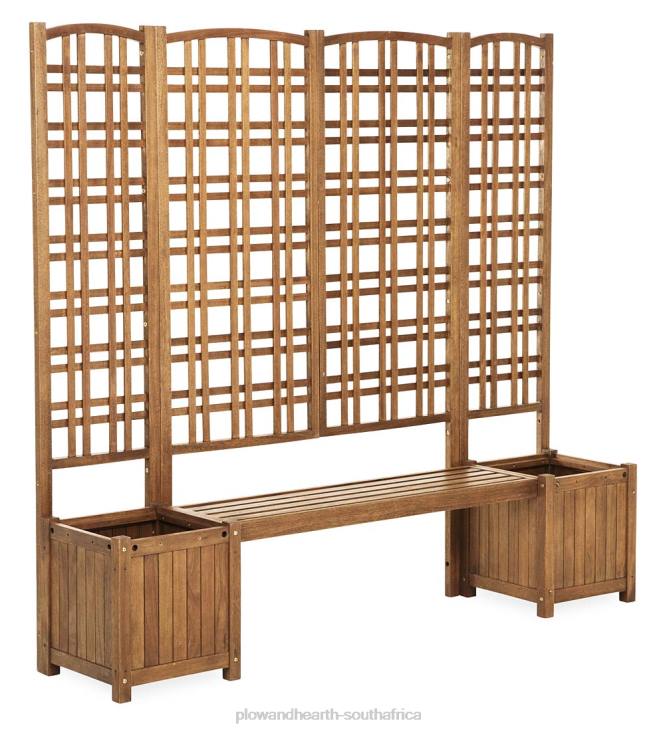 Yard & Garden Plow & Hearth Outdoor Eucalyptus Configurable Privacy Screen Trellises, Planter/Seat and Bench NFLB655
