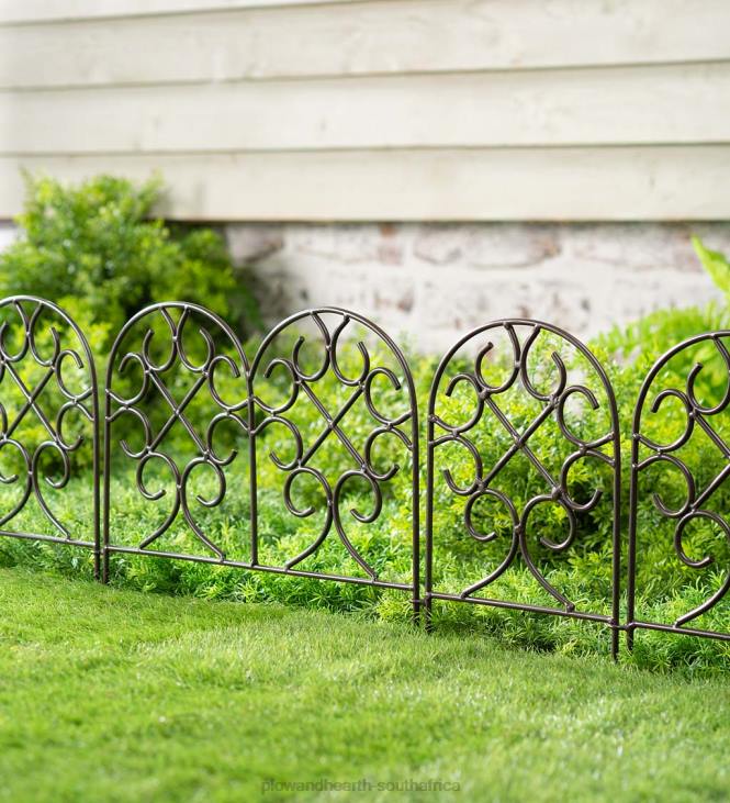 Yard & Garden Plow & Hearth Scrollwork Wrought Iron Edging with Ground Stakes and Gunmetal Finish NFLB670